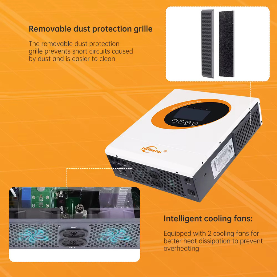 Jsdsolar Hybrid-Solarwechselrichter 6,5KW 48V 230VAC mit 120A MPPT-Solarladegerät, Reiner Sinus, WLAN, RS232/RS485/USB, Doppelter AC-Ausgang, On/Off-Grid PV-Wechselrichter, Weiß - Bild 5