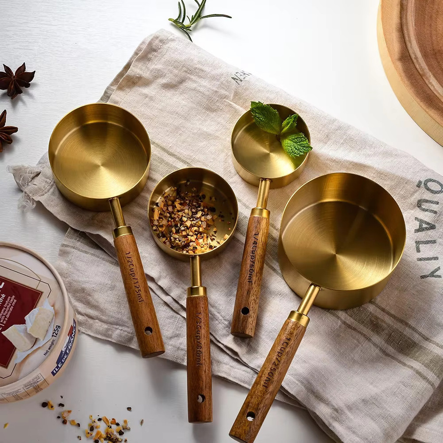 JAOER Messlöffel Set aus Edelstahl mit Holzgriff und Skala in Gold, 4 oder 8 Stück - Bild 4