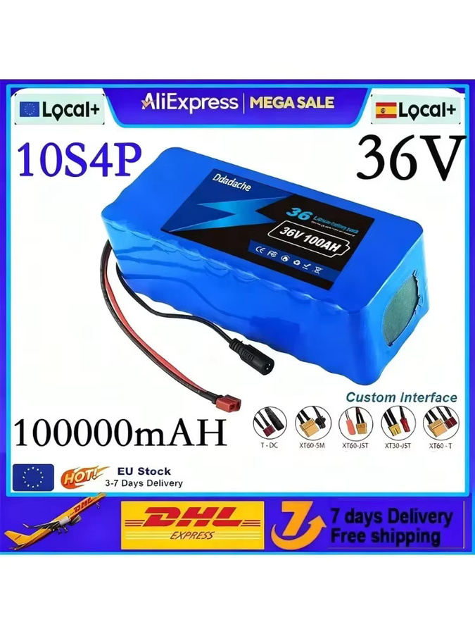 10S4P 100 Ah Lithiumbatterie 36 V mit BMS und XT60-Buchse in Blau für Fahrräder und Elektroroller inklusive Ladegerät - Bild 5