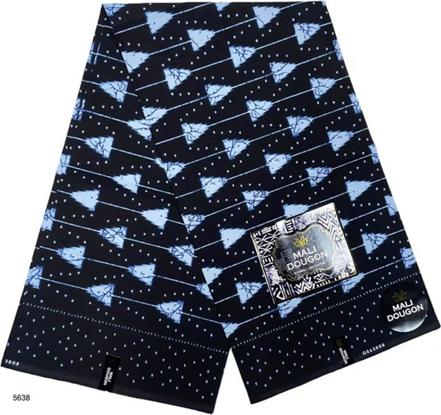 Blesing Afrikanischer Wachsdruck Pagne aus 100 % Baumwolle in Blau, 6 Yards - Bild 1