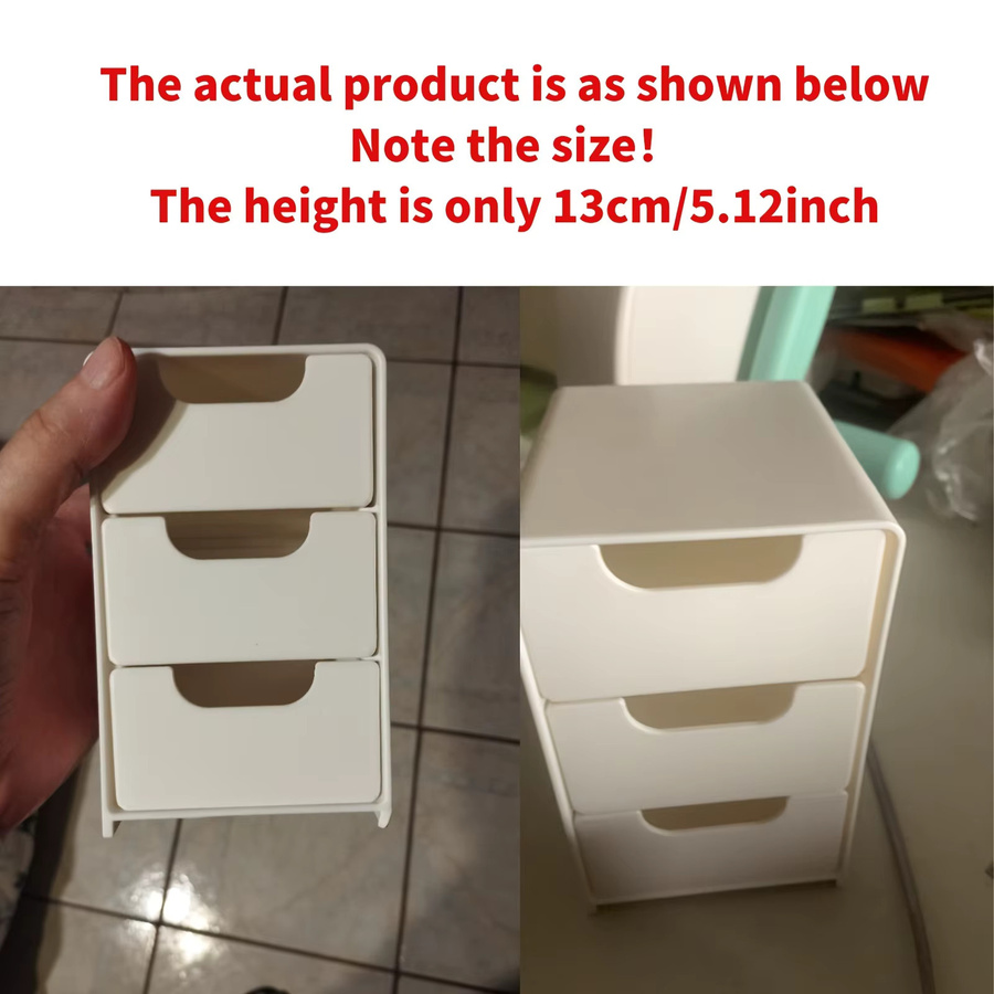 3-lagige weiße Desktop-Aufbewahrungsbox aus Kunststoff mit rundem Griff für Bürobedarf, Schmuck und Kosmetik - Bild 5