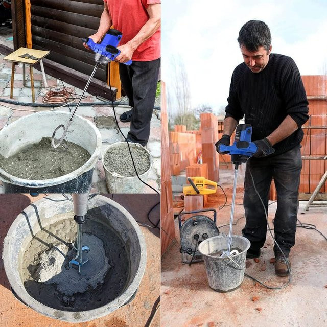 DAYPLUS Elektrischer Zementmischer in Blau mit 6 Geschwindigkeitsstufen, Kupfermotor und rutschfestem Doppelgriff zum Mischen von Beton und Farbe - Bild 1