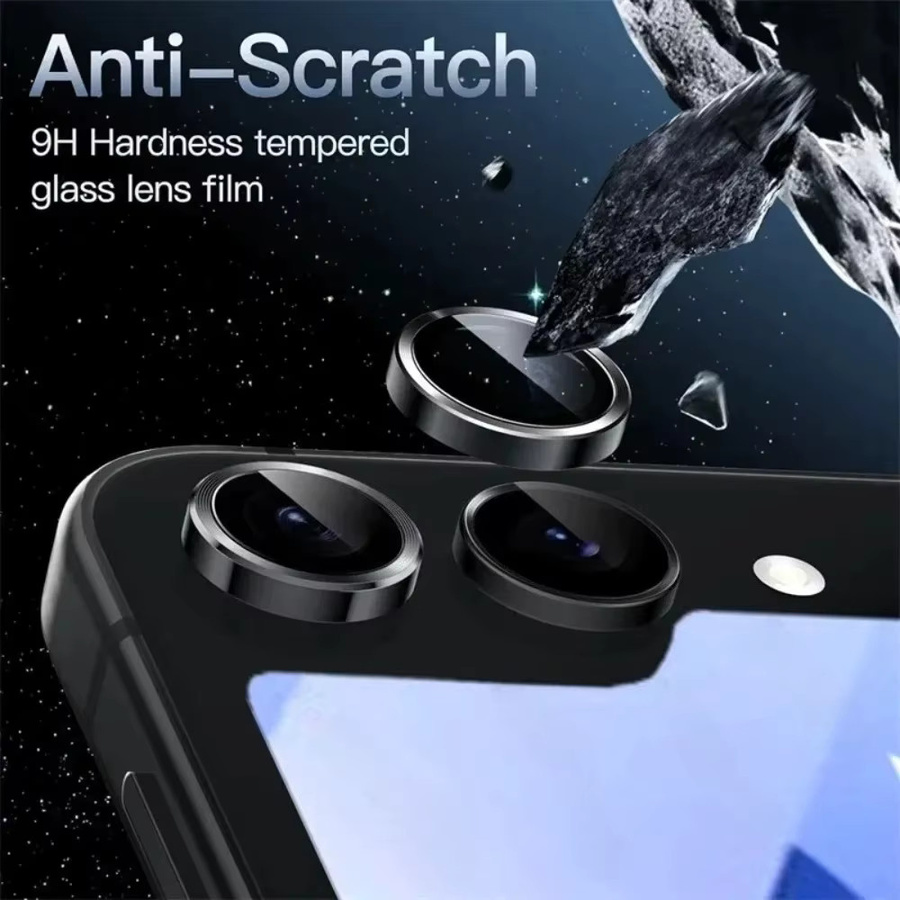 Samsung Galaxy Z Flip 7 6 5 4 Kamera Schutz Set aus gehärtetem Glas mit Metall Ring in Pink - Bild 5