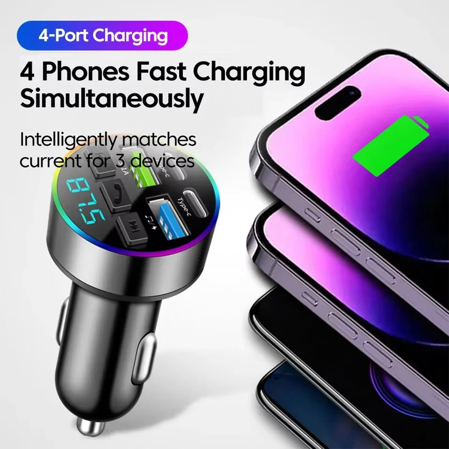 Kebidumei Bluetooth FM Transmitter mit Digitalanzeige, Dual USB und Typ C, Multifunktionaler Autoladegerät und MP3-Player, Schwarz - Bild 2