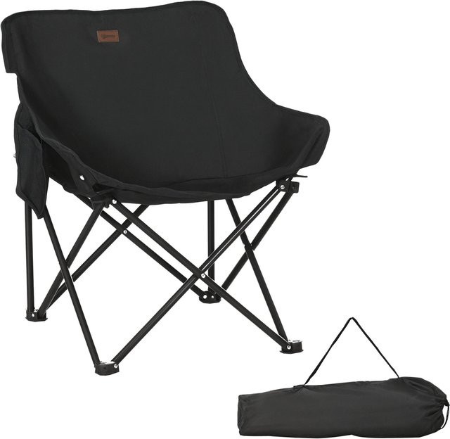 Outsunny Campingstuhl faltbar in Schwarz mit Stahlrahmen und Seitentasche inklusive Tragetasche - Bild 1