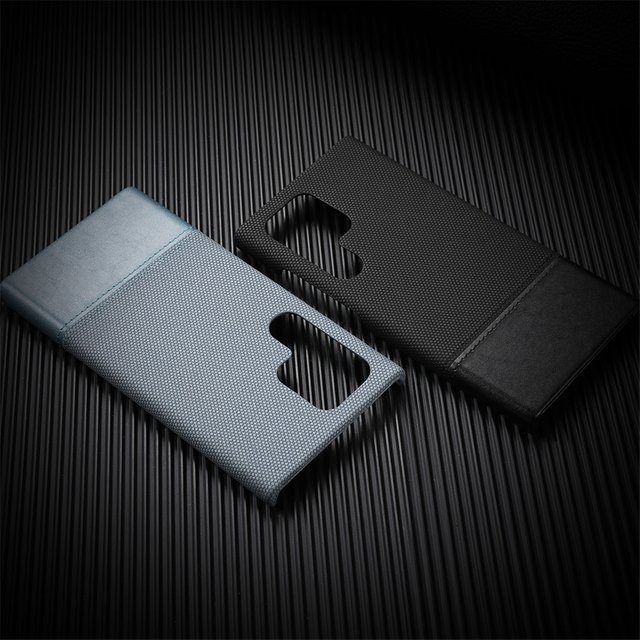 Textilhandwerk Stoßfeste Handyhülle aus Leder-PU-Kombination für Samsung Galaxy S26 Ultra S25 S24 S23 Ultra in Grau - Bild 1