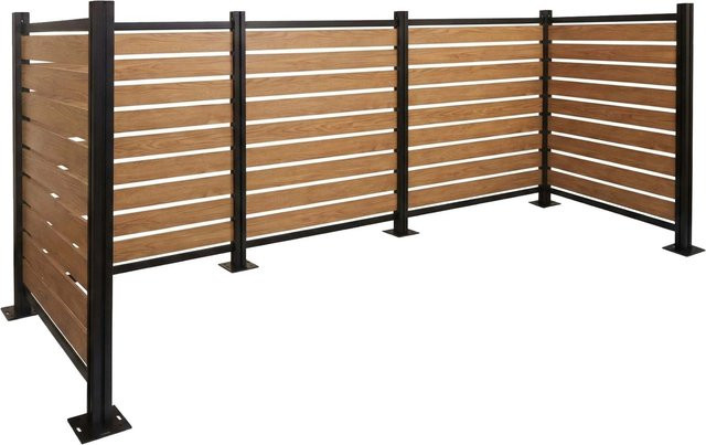 PROREGAL Alu Mülltonnen-Zaun Mülltonnenverkleidung in Hellbraun Holzoptik, H x B x T: 130 x 300 x 110 cm - Bild 1
