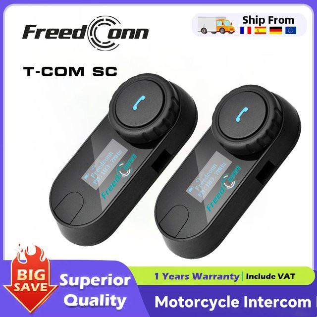 Freedconn Motorrad-Intercom Bluetooth-Helm-Headset mit Musik-Sharing und FM-Radio, IPX6 wasserdicht, Schwarz - Bild 1