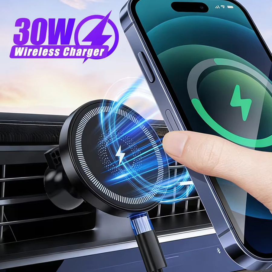 VIKEFON Magnetisches kabelloses Auto-Ladegerät für Lüftungsschlitze in Schwarz – Schnelle kabellose Handyhalterung für iPhone 17 16 Pro Max 15 14 13 12 - Bild 5