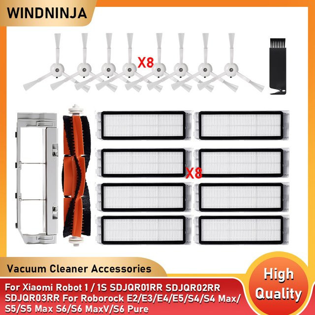 WINDNINJA Staubsauger Zubehör Set für Xiaomi Mi Robot 1/1S und Roborock E3 E4 S4 S4 Max S5 S6 mit Hauptbürste, Seitenbürste und Filter - Bild 1