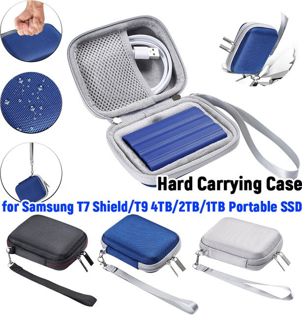 ALLOYSEED Reise-Aufbewahrungstasche für Samsung T7 Shield und T9 SSD-Festplatten inklusive Netztasche und Handschlaufe in Grau oder Schwarz - Bild 1