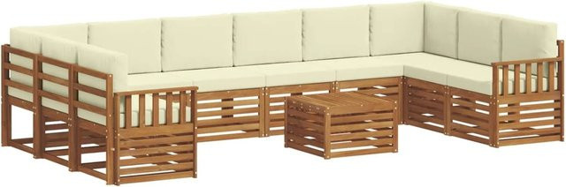 vidaXL Sofagarnitur 11-teilig aus Massivholz Akazie in Natur und Beige mit Polsterung und Armlehnen - Bild 1