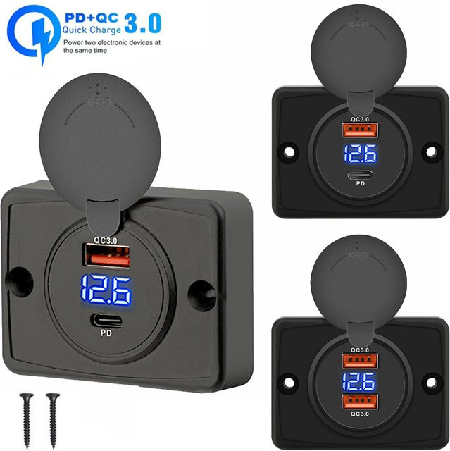 Kankeirr Wasserdichte USB PD und QC3.0 Schnelllade-Steckdose mit Schiebekappe für Autos, Boote und Wohnmobile, Schwarz - Bild 1