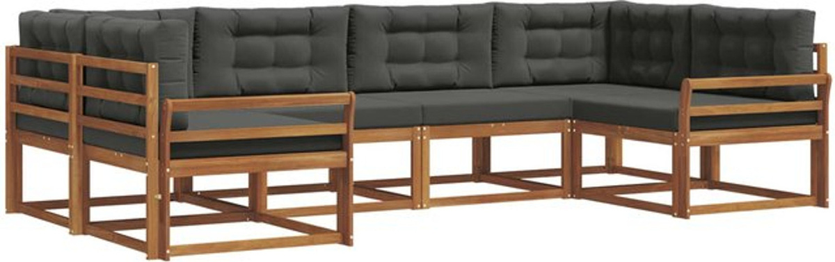 Modernes 6-teiliges Outdoor-Sofagarnitur Loungemöbel Set aus Akazie mit Kissen von vidaXL in Natur und Anthrazit - Bild 1