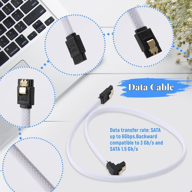 SATA 3.0 III 7Pin Datenkabel für SSD und HDD mit Nylon-Ummantelung, rechtwinklig, 50 cm, Weiß - Bild 1