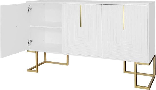 okwish Sideboard mit Regalen und Metallgriffen in Weiß, B/T/H: 138 x 40 x 81 cm - Bild 1