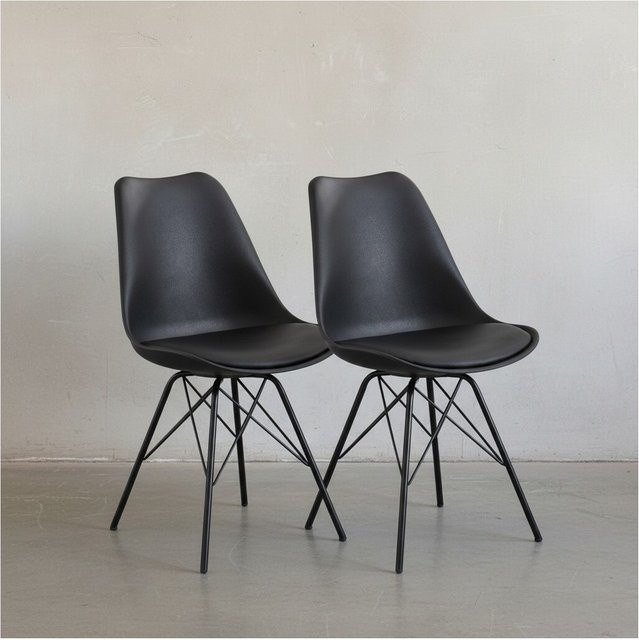 KADIMA DESIGN Skandinavische Esszimmerstühle 2er Set aus Kunstleder in Schwarz B/T/H: 48 x 58 x 86 cm - Bild 1