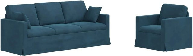 vidaXL Sofa 2-teilig in Blau aus Samt mit Metallrahmen, B/T/H: 198 x 78 x 80 cm - Bild 1
