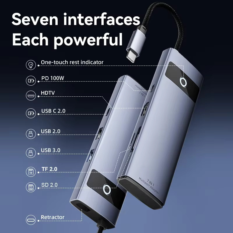 FDBRO 7-in-1 USB-C-Hub mit 4K HDMI, Gigabit-Ethernet, 3 USB 3.0 Anschlüssen sowie SD/TF-Kartenleser für MacBook Pro und Air - Bild 4
