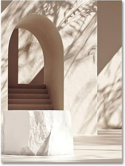 Leibert Art Decoration Painting Islamische Landschaft Marokko Moschee Wandleinwand in Beige, B: 50 cm, H: 70 cm - Bild 1