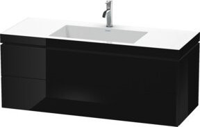 Duravit Waschtischunterschrank L-Cube c-bonded, Wandhängend, Schwarz Hochglanz, B/T: 120 x 48 cm, 2 Schubladen - Bild 1