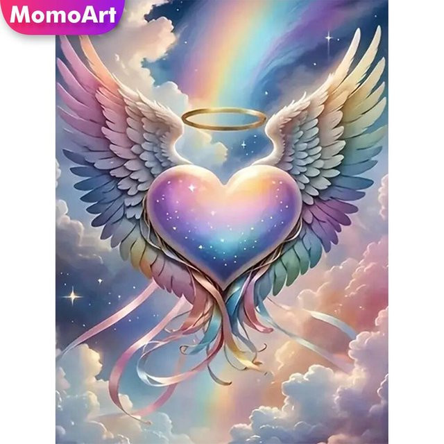 Momoart DIY Diamantmalerei Herz und Engel Landschaft als Strass Mosaik Bild in Multicolour - Bild 1