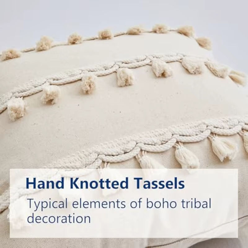 Inyahome Boho Kissenbezug aus Leinen in Elfenbein mit Quasten, Rechteckig, B/H: 50 x 30 cm oder 45 x 45 cm - Bild 2