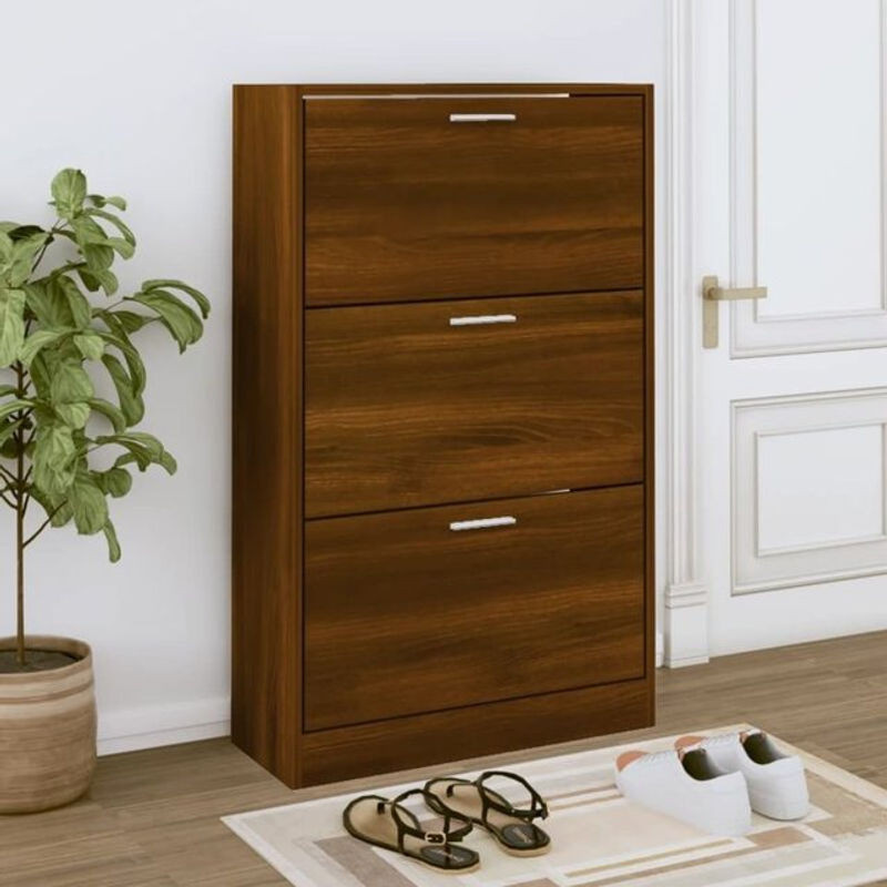 Vidaxl Schuhschrank Modern in Braun Eichen-Optik aus Holzwerkstoff mit Drehtüren B/T/H: 63 x 24 x 103 cm - Bild 1