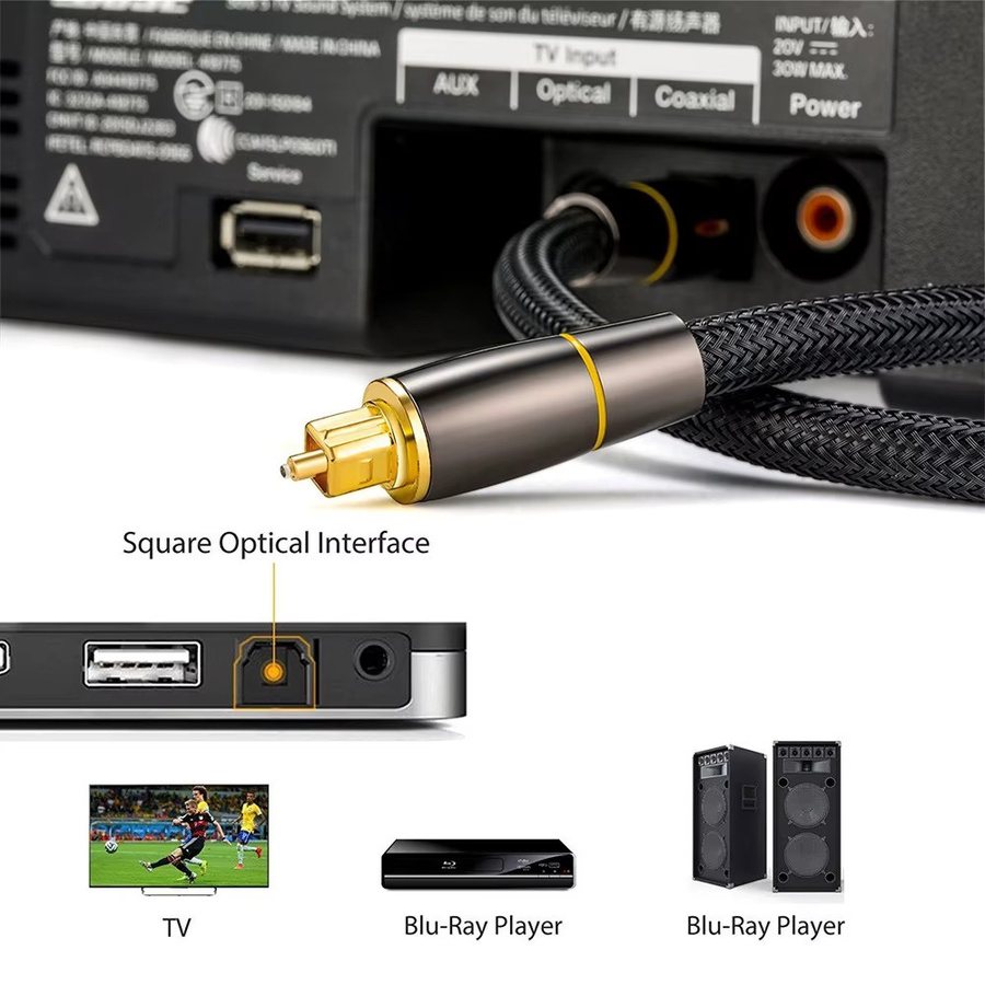 Toslink S/PDIF Glasfaserkabel für Verstärker, Xbox, PS4, PS5 und TV, Farbe: Schwarz, Länge: 2 Meter - Bild 5