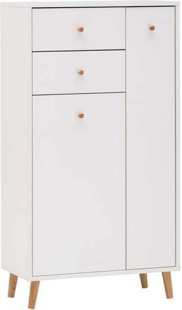 Schildmeyer Highboard Bjarne in Weiß und Grün aus Eiche Massiv, B/H/T: 60,2 x 103,4 x 33,05 cm - Bild 1