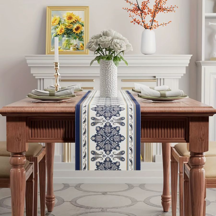 JIT Tischläufer Paisley in Blau und Gold mit Blumenmuster für deine elegante Tischdekoration - Bild 2