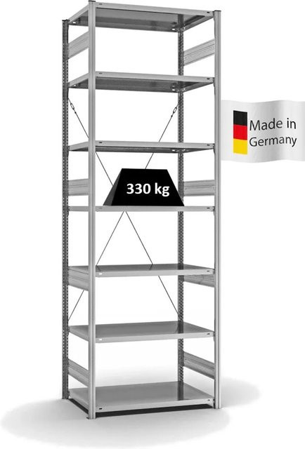 PROREGAL Fachbodenregal Stecksystem T-Profil Heavy-Duty Grundregal, 7 Ebenen, verzinkt, H x B x T: 300 x 100 x 60 cm - Bild 1