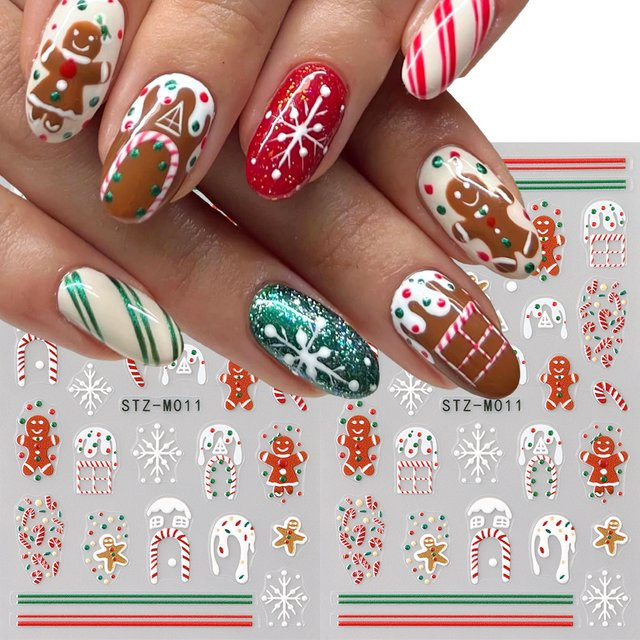 Full Beauty Nail Art Aufkleber, 2 Stück, Lebkuchenmann und Schneeflocke - Bild 1