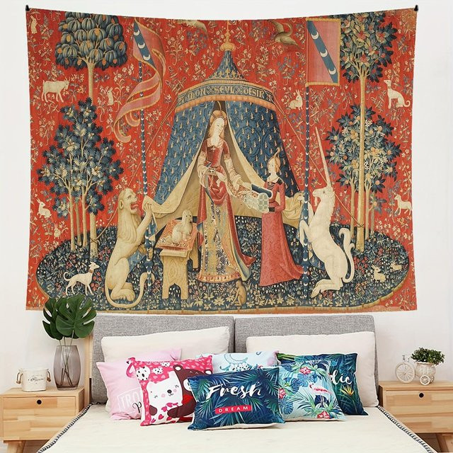 Mittelalterlicher Wandteppich mit königlicher Szene von JMG Household Supplies in Rot, B: 130 cm, H: 150 cm - Bild 1
