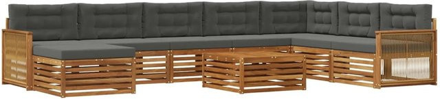 vidaXL Outdoor-Sofagarnitur aus Akazienholz mit 9 Kissen in Natur und Anthrazit - Bild 1