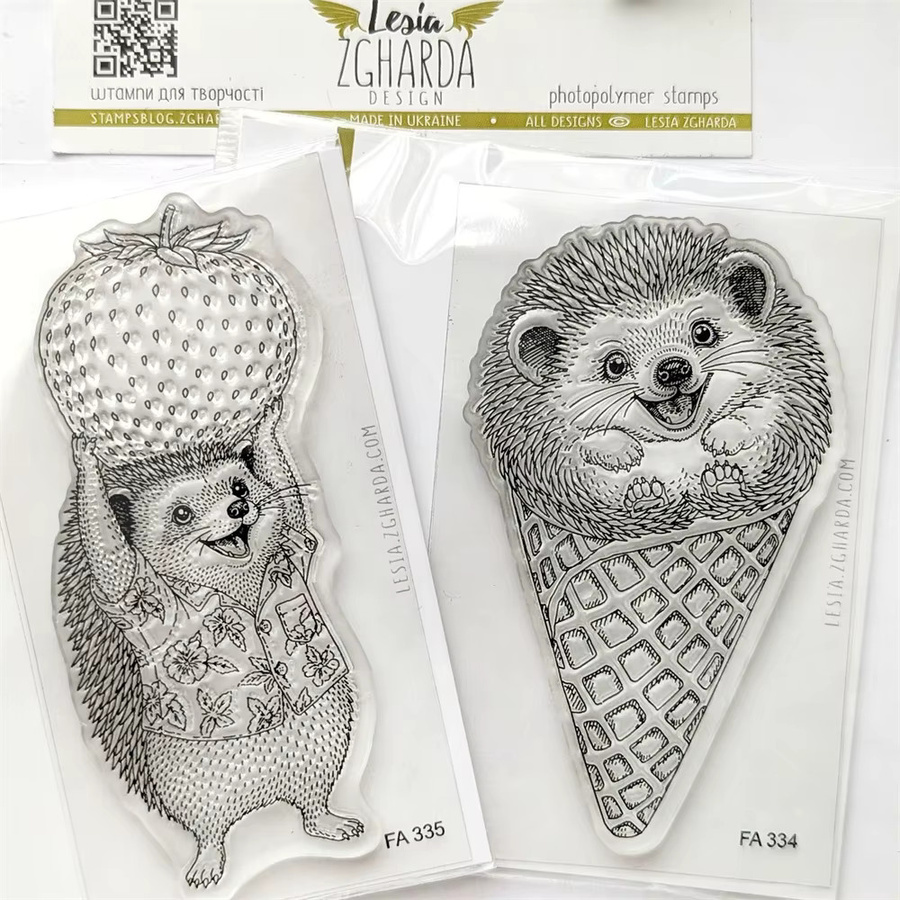 Happy Post Motivstempel Set aus transparentem Resin mit Taube, Igel und Eiswaffel für Scrapbooking und DIY Grußkarten - Bild 1