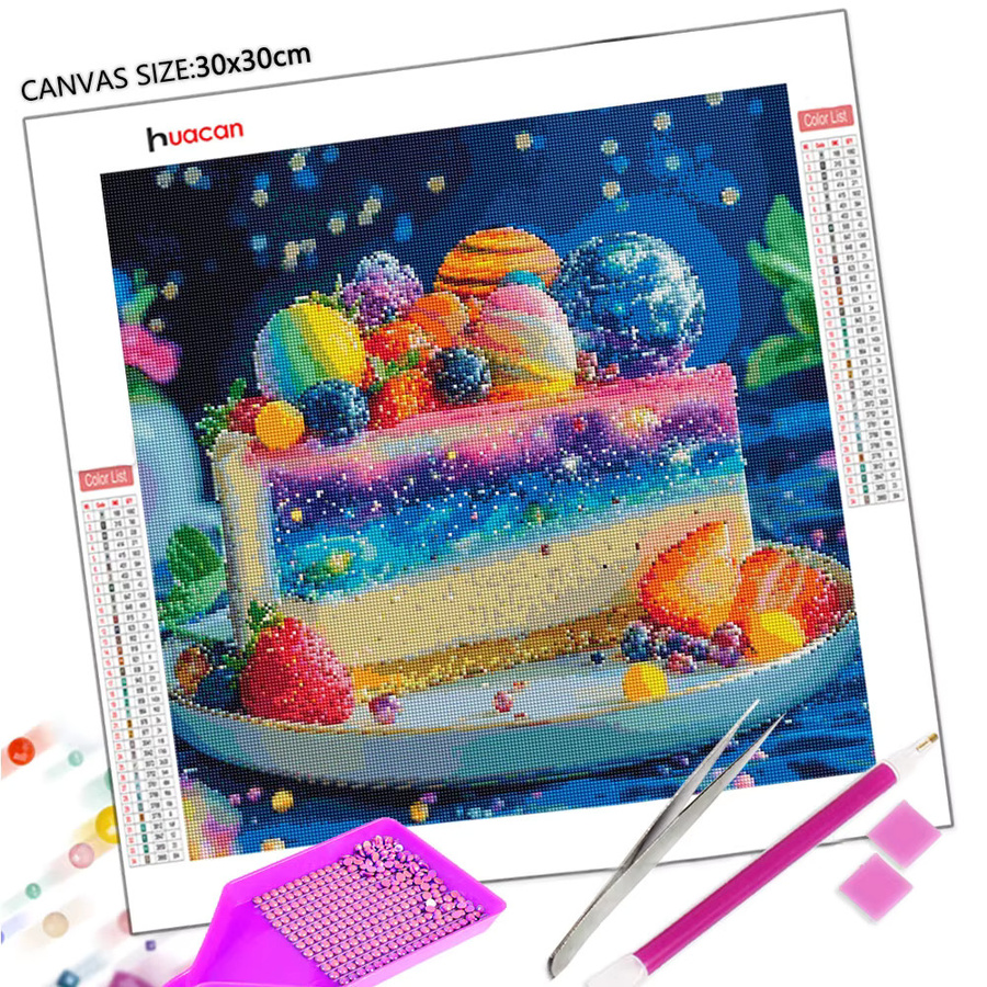 Huacan 5D Diamant-Malerei Set Erdbeeren Planet Kuchen Motiv in Multicolour als Wanddekoration, Rund oder Quadratisch, B/T/H: 20 x 20 x 20 cm - Bild 2