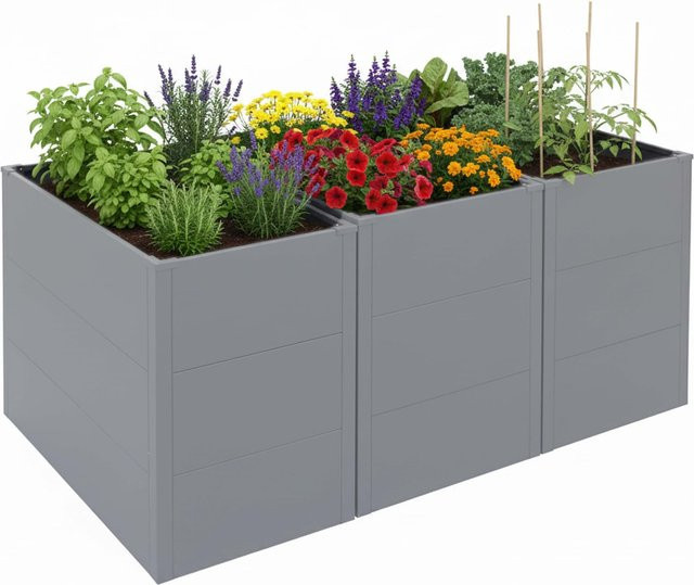 3er-Set MCW Metallhochbeet P64 aus Stahl für Gemüse und Blumen, Farbe: Grau, H x B x T: 100 x 150 x 77 cm - Bild 1