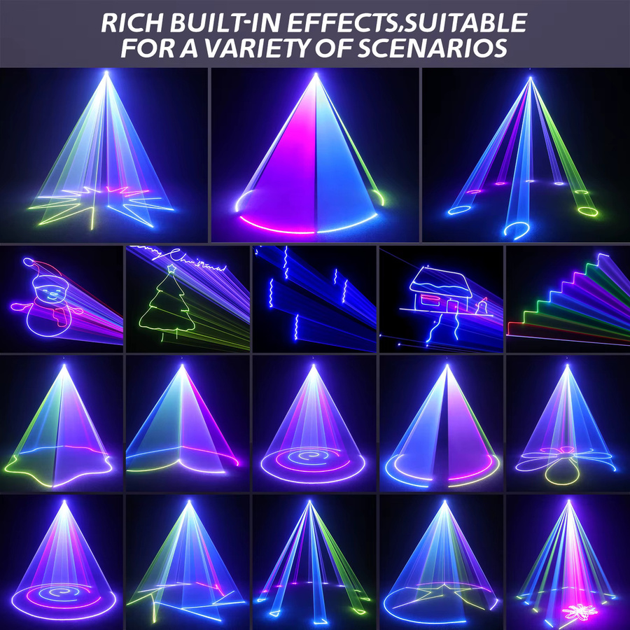 U'King 2W Animation DJ Laserlicht mit DMX und App-Steuerung, vollfarbiges RGB 3D Animation Laserprojektor in Multicolour, Breite: 25,0 cm, Tiefe: 12,5 cm - Bild 2