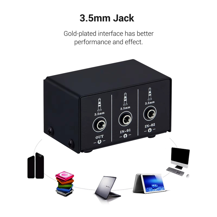 Lynepauaio Audio Switcher 3,5mm Stereo Audio Splitter Box 2 in 1 / 1 in 2 out A/B Schalter in Schwarz - Bild 3