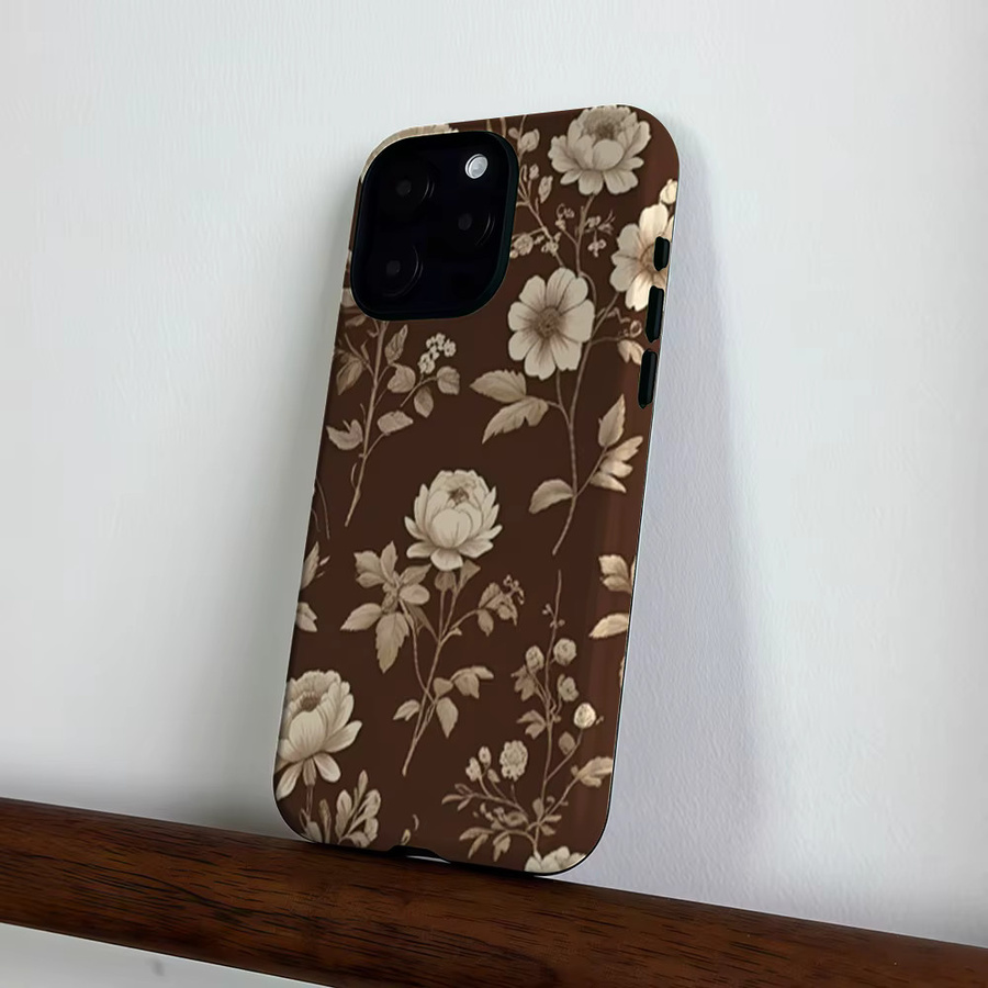 CaseLumi Matte Bumper Schutzhülle für iPhone 17 16 15 14 13 Pro Max mit MagSafe, Stoßfestes Hardcase aus PC, Vintage Braun mit Blumenmuster - Bild 4