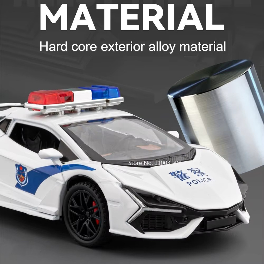MAKEDA Aventador Hellcat Polizeiauto, Druckguss-Modell, 1:32, mit Sound und Licht, Rückziehfahrzeug - Bild 3