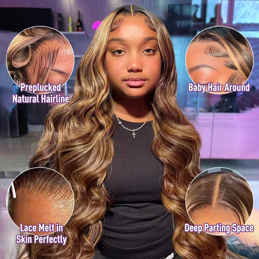 Fuduete Echthaar Perücke, Body Wave, Ombre, 46 Zoll, Damen - Bild 4