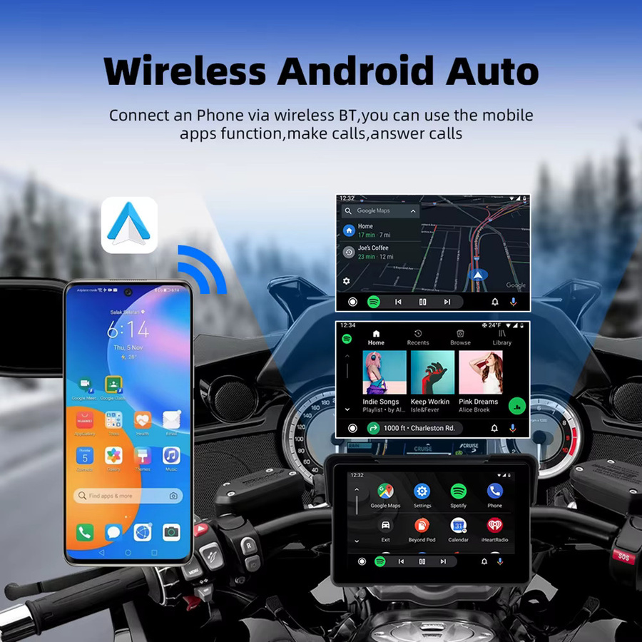 EKIY Tragbares digitales Motorrad-Armaturenbrett mit 7,0 Zoll Display, Wireless CarPlay und Android Auto, GPS-Navigation, Schwarz - Bild 4
