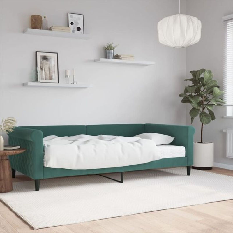 Vidaxl Polsterbett Tagesbett mit Matratze aus Samt und Metall in Grün, B/T: 200 x 100 cm - Bild 1