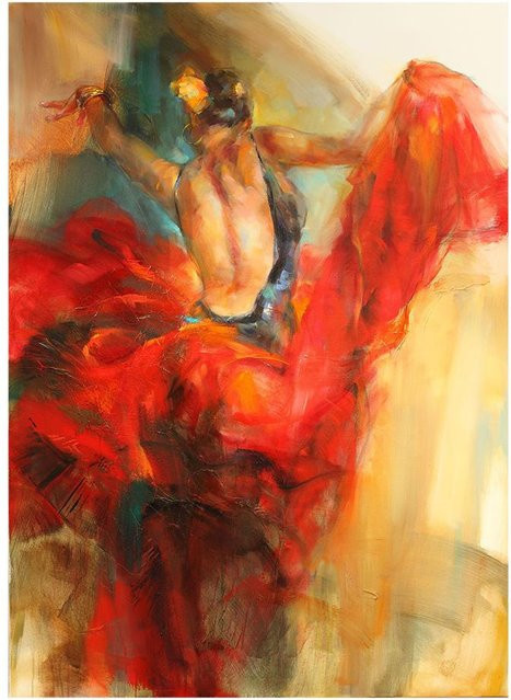 Vintage Leinwandbild Spanische Flamenco Schönheit Tänzerin Wandkunst Multicolor B: 50 cm, H: 75 cm - Bild 1