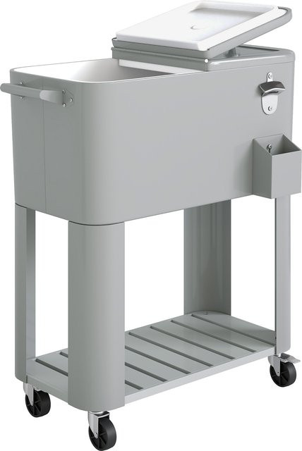 Outsunny Garten-Kühlbox mit Servierwagen und Ablage, Silber/Grau, 76 l - Bild 1
