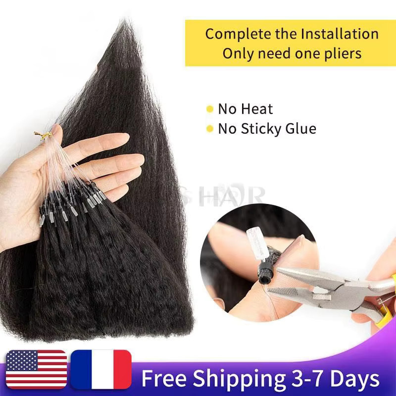 Kinky Straight Micro Loop Echthaar-Extensions, Remy, 1B, 50 Stränge - Bild 2
