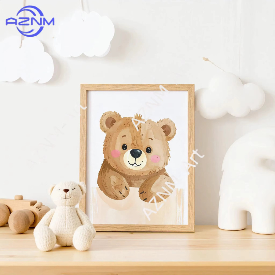Potdemiel Teddybär Kinderzimmer Wandkunst mit Waldtieren im skandinavischen Design, Mehrfarbig - Bild 2