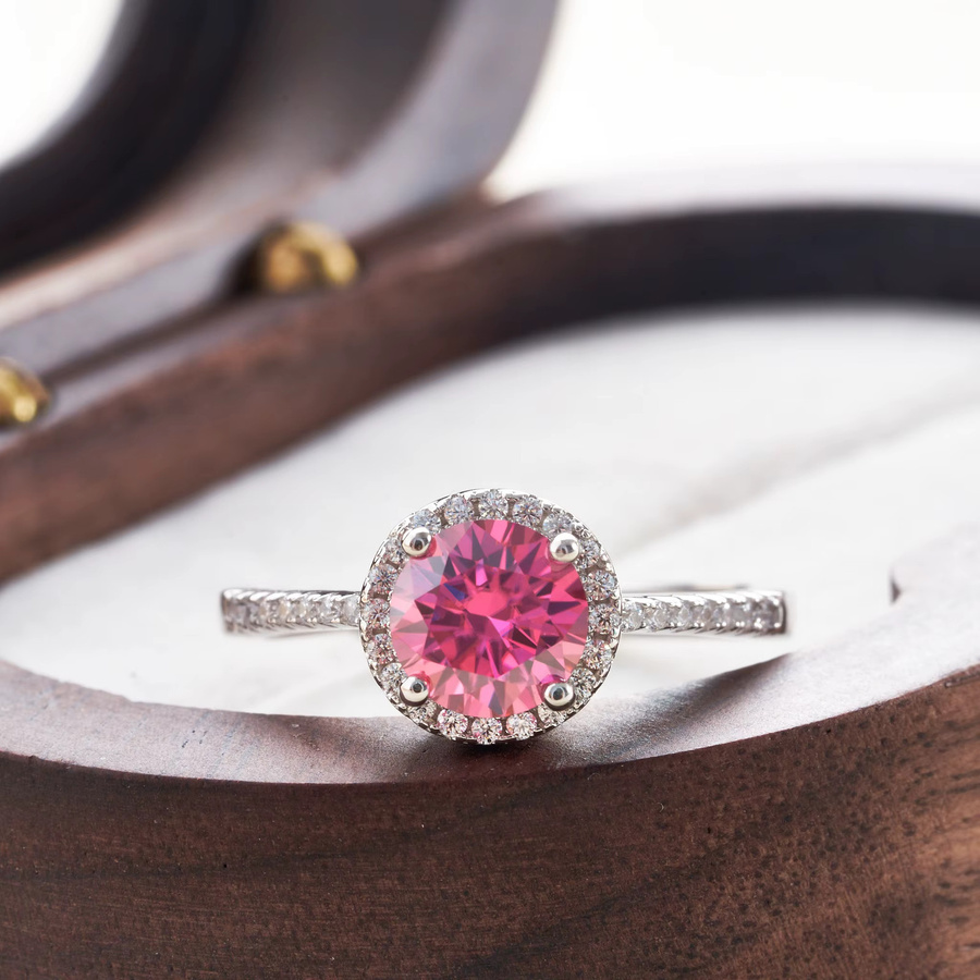 BIJOX STORY Ring, 925 Silber, rosafarbener Moissanit, Diamant, Damen - Bild 1